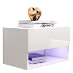 Wisząca, nowoczesna, biała szafka nocna z szufladą i wielobarwnym oświetleniem LED - PORI 1