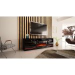 Czarna szafka RTV w połysku z kominkiem elektrycznym, oświetleniem LED i szafkami do salonu - DONNA 5