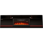 Czarna szafka RTV w połysku z kominkiem elektrycznym, oświetleniem LED i szafkami do salonu - DONNA 5