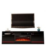 Czarna szafka RTV w połysku z kominkiem elektrycznym, oświetleniem LED i szafkami do salonu - DONNA 5