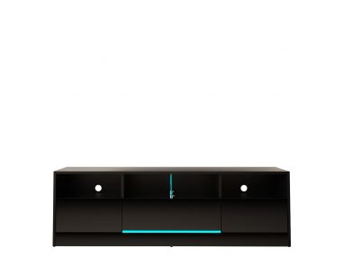 Praktyczna, stojąca szafka RTV 160 cm, czarny połysk z oświetleniem LED do salonu - DONNA 6