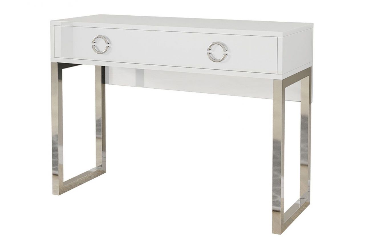 Biurko w stylu glamour z metalowymi nogami i szufladami - MILANO / Biały połysk / Chrom