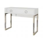 Biurko w stylu glamour z metalowymi nogami i szufladami - MILANO / Biały połysk / Chrom