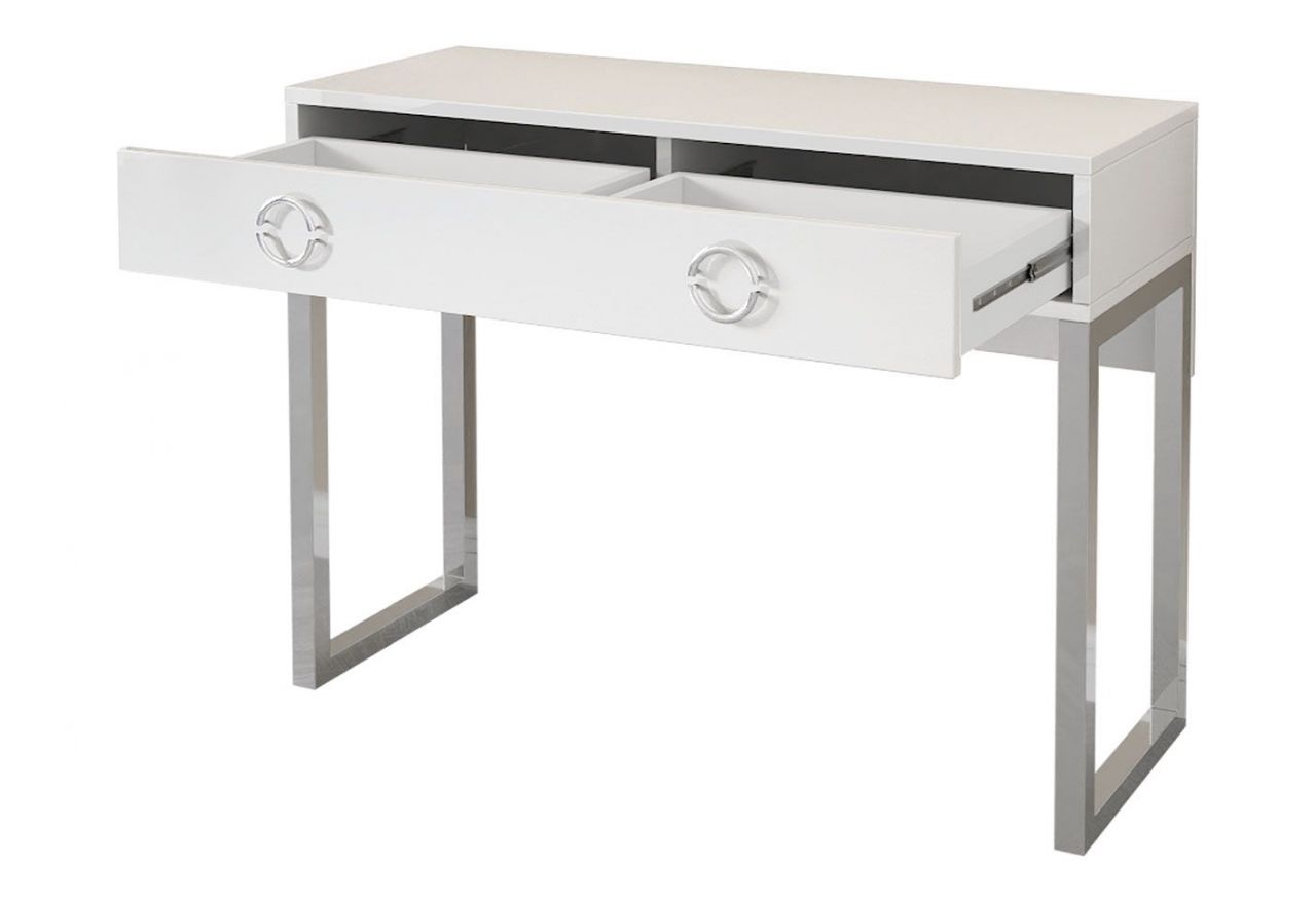 Biurko w stylu glamour z metalowymi nogami i szufladami - MILANO / Biały połysk / Chrom