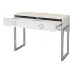 Biurko w stylu glamour z metalowymi nogami i szufladami - MILANO / Biały połysk / Chrom
