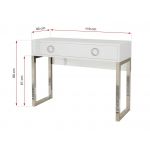 Biurko w stylu glamour z metalowymi nogami i szufladami - MILANO / Biały połysk / Chrom