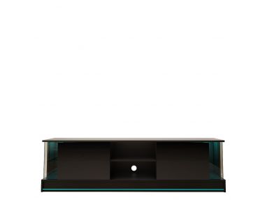 Praktyczna, modna szafka RTV w czarnym połysku, z oświetleniem LED do salonu - PRISMA 1