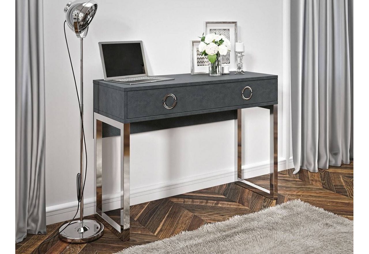 Stylowe biurko na metalowych, srebrnych nogach, do biura i pokoju - MILANO / Matera / Chrom