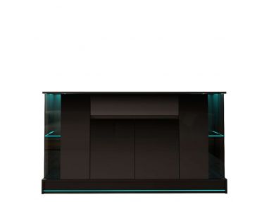 Stylowa komoda z szufladą, oświetleniem LED i szklanymi elementami do salonu, czarny połysk - PRISMA 2