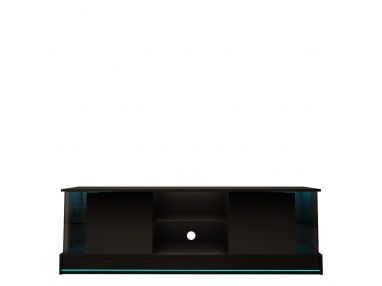 Oryginalna szafka RTV w czarnym połysku z dwiema szafkami i oświetleniem do salonu - PRISMA 6