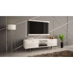 Luksusowa szafka RTV 160 cm w białym połysku do salonu, z metalowymi nóżkami z imitacją złota - AMARE 1