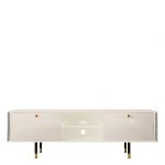 Luksusowa szafka RTV 160 cm w białym połysku do salonu, z metalowymi nóżkami z imitacją złota - AMARE 1