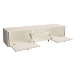 Luksusowa szafka RTV 160 cm w białym połysku do salonu, z metalowymi nóżkami z imitacją złota - AMARE 1