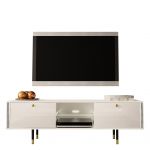 Luksusowa szafka RTV 160 cm w białym połysku do salonu, z metalowymi nóżkami z imitacją złota - AMARE 1