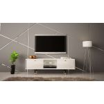 Luksusowa szafka RTV 160 cm w białym połysku do salonu, z metalowymi nóżkami z imitacją złota - AMARE 1