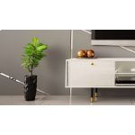 Luksusowa szafka RTV 160 cm w białym połysku do salonu, z metalowymi nóżkami z imitacją złota - AMARE 1