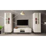 Luksusowa szafka RTV 160 cm w białym połysku do salonu, z metalowymi nóżkami z imitacją złota - AMARE 1