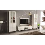 Luksusowa szafka RTV 160 cm w białym połysku do salonu, z metalowymi nóżkami z imitacją złota - AMARE 1