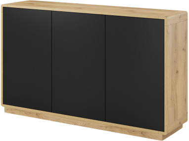 Praktyczna komoda trzydrzwiowa w nowoczesnym stylu do pokoju i salonu - ALMOS Dąb Taurus / Czarny Supermatt