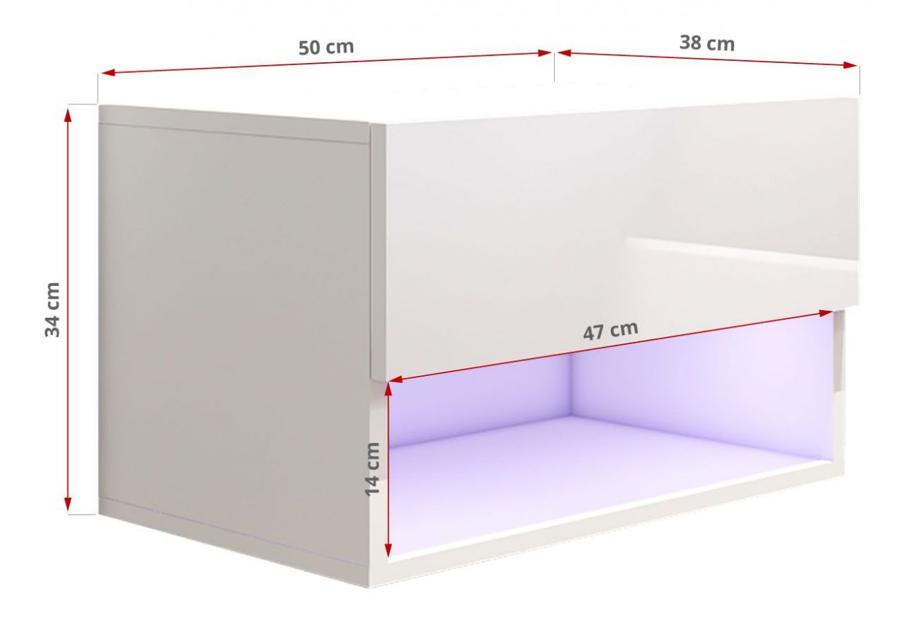 Wisząca, nowoczesna, biała szafka nocna z szufladą i wielobarwnym oświetleniem LED - PORI 1