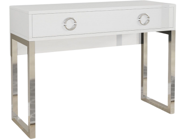 Biurko w stylu glamour z metalowymi nogami i szufladami - MILANO / Biały połysk / Chrom