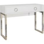 Biurko w stylu glamour z metalowymi nogami i szufladami - MILANO / Biały połysk / Chrom