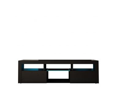 Designerska szafka RTV 160 cm w czarnym połysku do salonu, z oświetleniem LED, stojąca lub wisząca - REINER 5