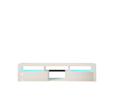 Ponadczasowa szafka RTV 200 cm w białym połysku, z dwiema szafkami i oświetleniem LED do salonu - REINER 6