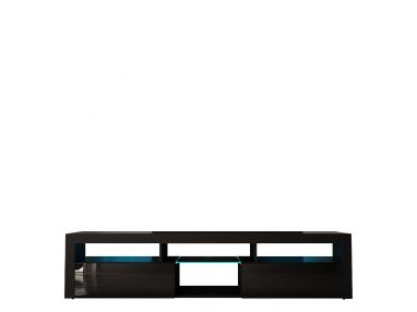 Modna szafka RTV 200 cm w czarnym połysku w nowoczesnym stylu, z oświetleniem LED do salonu - REINER 6