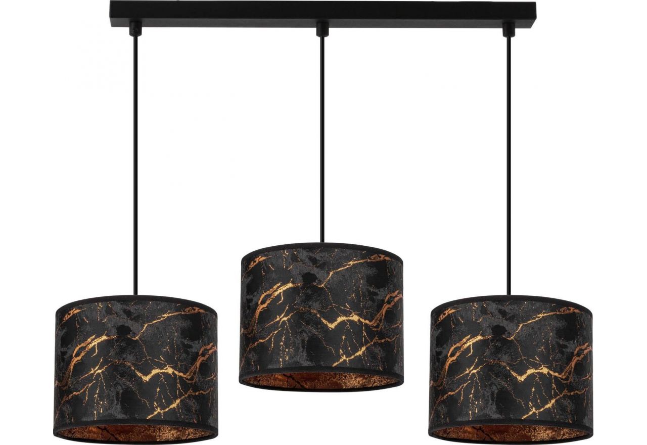 Trzypunktowa lampa sufitowa LEONDI na metalowej ramie i z ciemnymi kloszami glamour