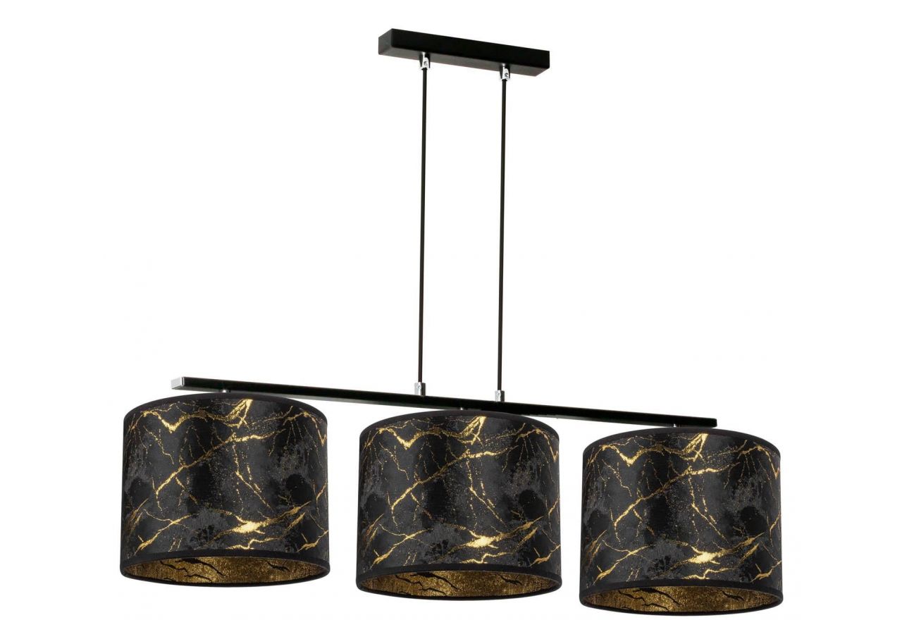 Piękna potrójna lampa sufitowa ORINI na czarnej metalowej ramie i z kloszami w stylu glamour