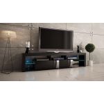 Stojąca szafka RTV 200 cm w czarnym połysku do salonu, opcja wisząca, z oświetleniem LED  - REINER 7