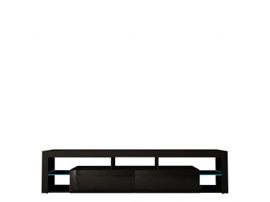 Stojąca szafka RTV 200 cm w czarnym połysku do salonu, opcja wisząca, z oświetleniem LED  - REINER 7