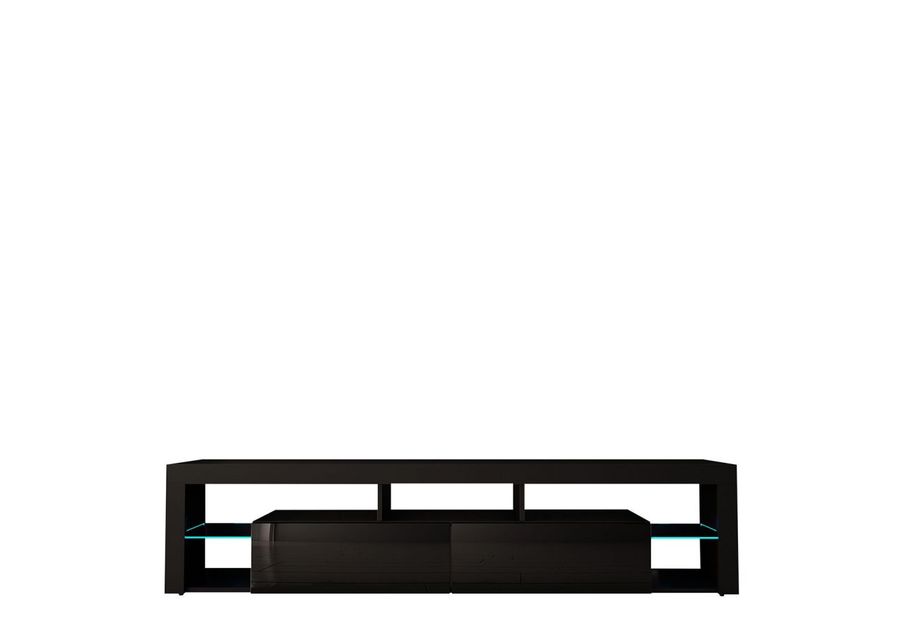 Stojąca szafka RTV 200 cm w czarnym połysku do salonu, opcja wisząca, z oświetleniem LED  - REINER 7