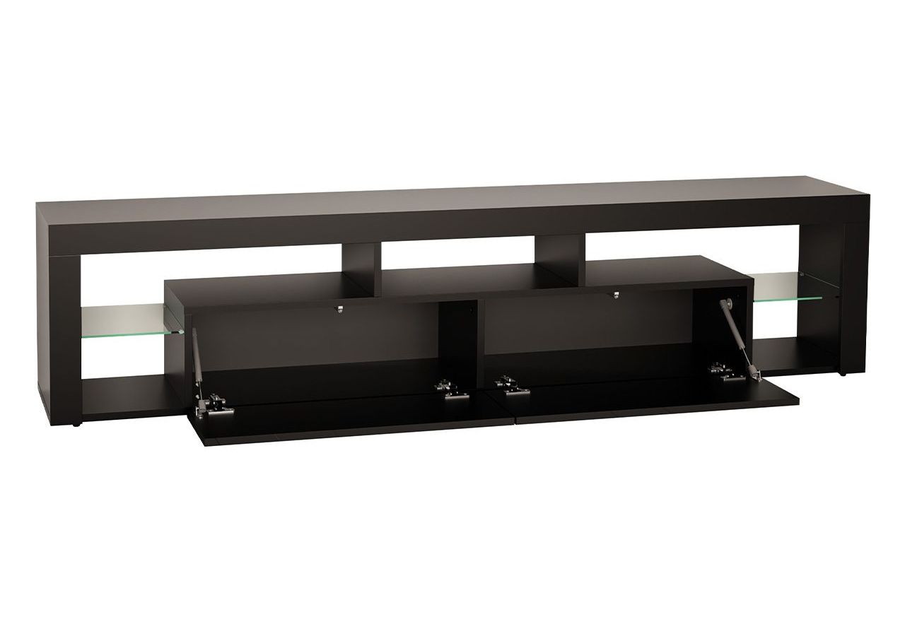 Stojąca szafka RTV 200 cm w czarnym połysku do salonu, opcja wisząca, z oświetleniem LED  - REINER 7