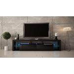Stojąca szafka RTV 200 cm w czarnym połysku do salonu, opcja wisząca, z oświetleniem LED  - REINER 7