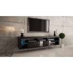 Stojąca szafka RTV 200 cm w czarnym połysku do salonu, opcja wisząca, z oświetleniem LED  - REINER 7