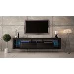 Stojąca szafka RTV 200 cm w czarnym połysku do salonu, opcja wisząca, z oświetleniem LED  - REINER 7