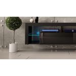 Stojąca szafka RTV 200 cm w czarnym połysku do salonu, opcja wisząca, z oświetleniem LED  - REINER 7