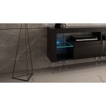 Stojąca szafka RTV 200 cm w czarnym połysku do salonu, opcja wisząca, z oświetleniem LED  - REINER 7