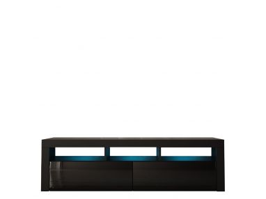 Szafka RTV 160 cm w czarnym połysku, w nowoczesnym stylu do salonu, z oświetleniem LED RGB - REINER 8