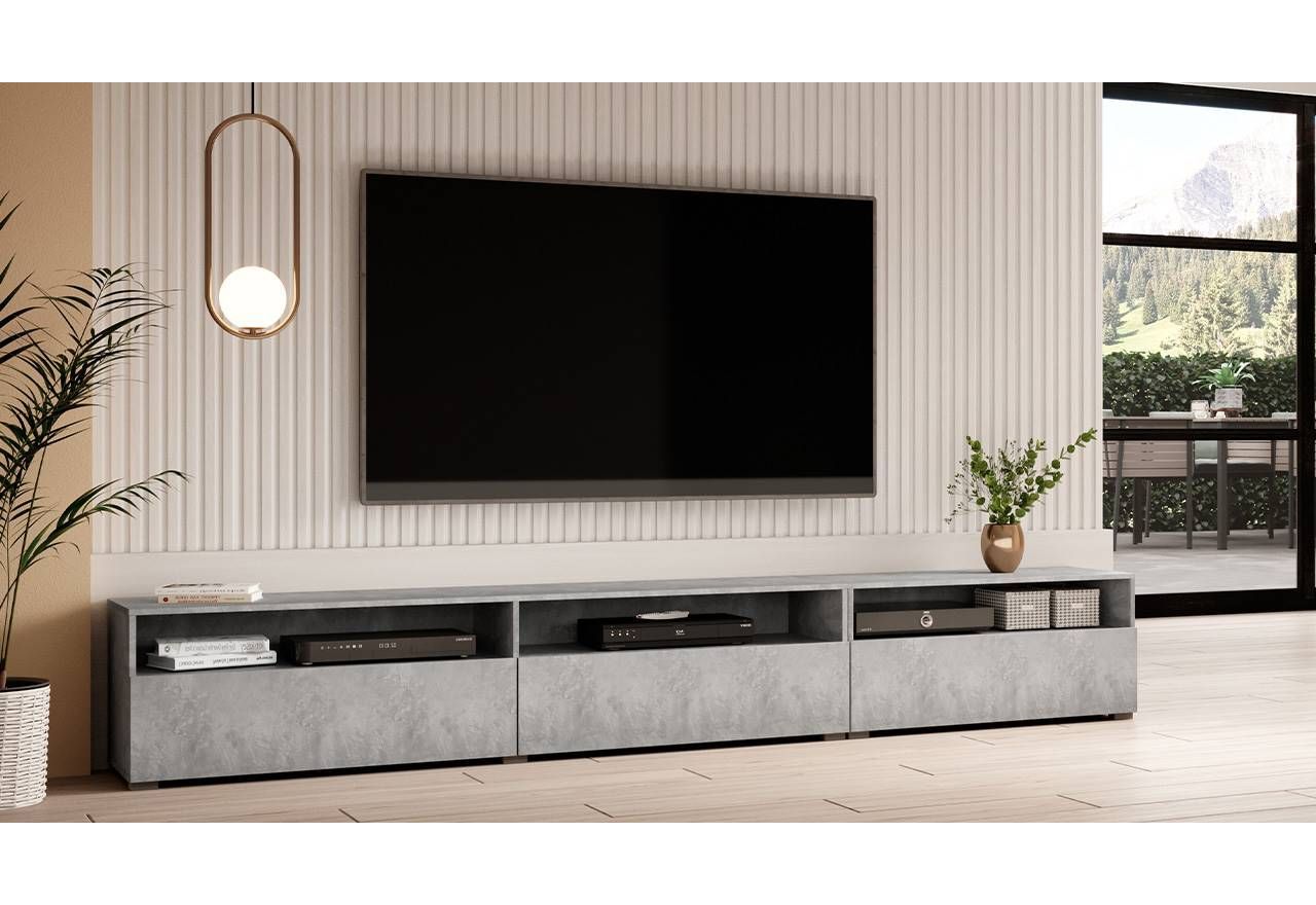 Uniwersalna szafka RTV w nowoczesnej stylistyce z opcją oświetlenia LED - BANIKA Jasny beton