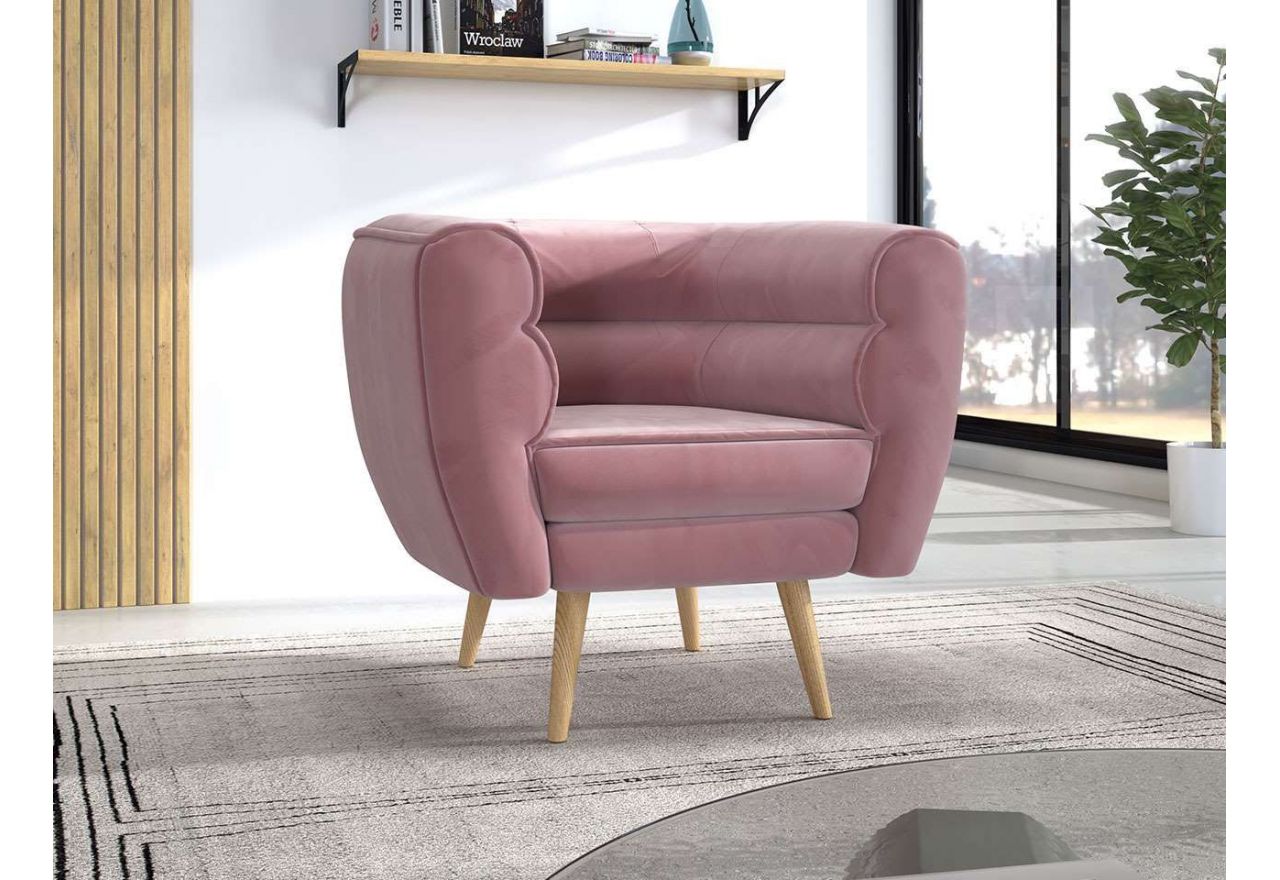 Modny fotel wolnostojący w stylu skandynawskim do salonu - BAKU brudny róż