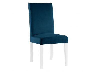 Eleganckie krzesło tapicerowane WALMER z wysokim oparciem i drewnianymi nogami