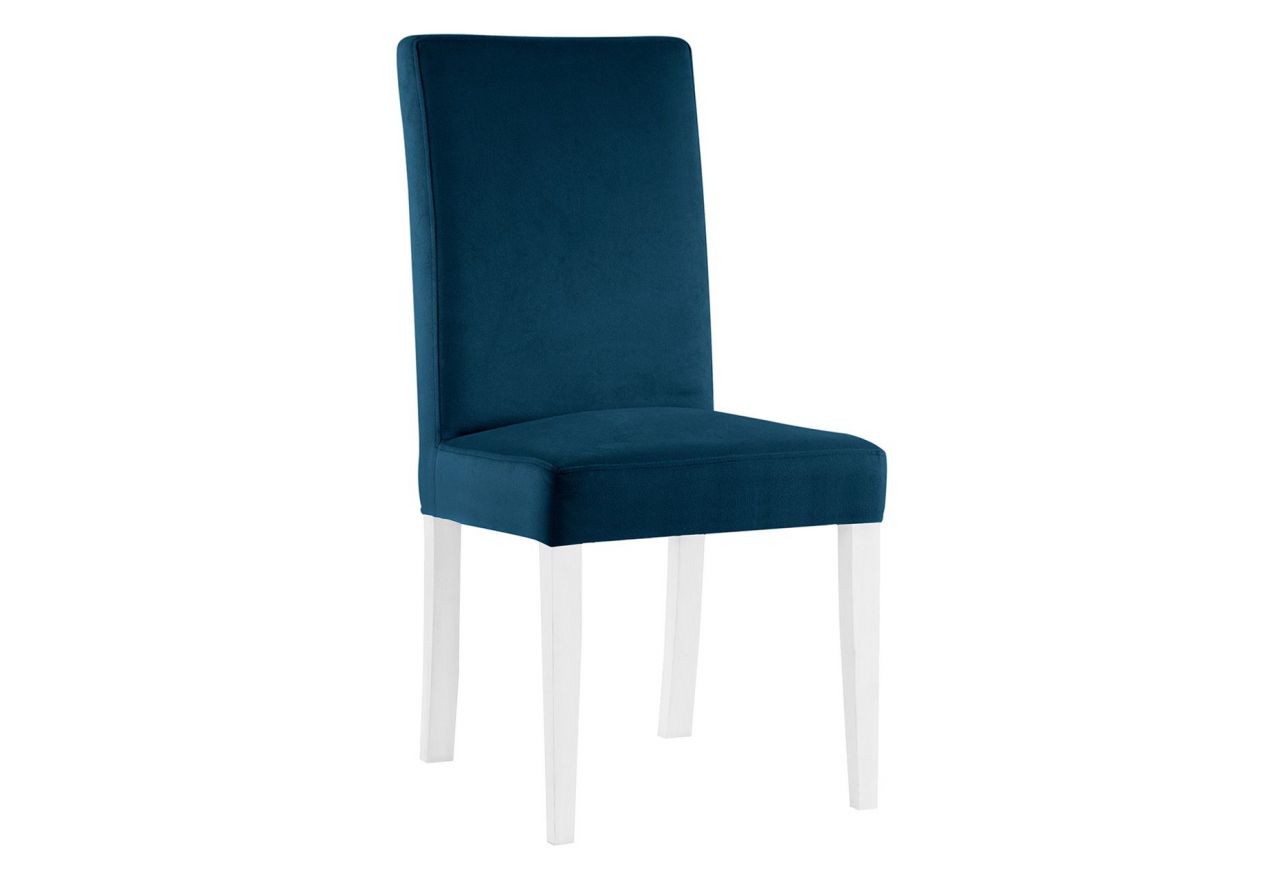 Eleganckie krzesło tapicerowane WALMER z wysokim oparciem i drewnianymi nogami