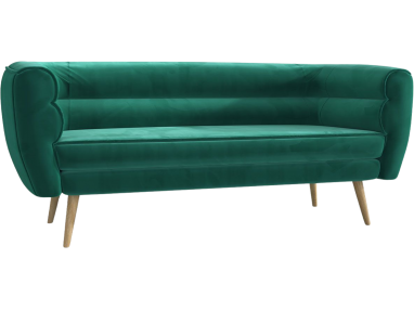 Duża skandynawska sofa do salonu na drewnianych nóżkach - BAKU butelkowa zieleń