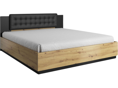 Podwójne łóżko w nowoczesnym stylu do sypialni z opcją wyboru materaca - SIROLO Dąb Artisan - Czarny Supermatt