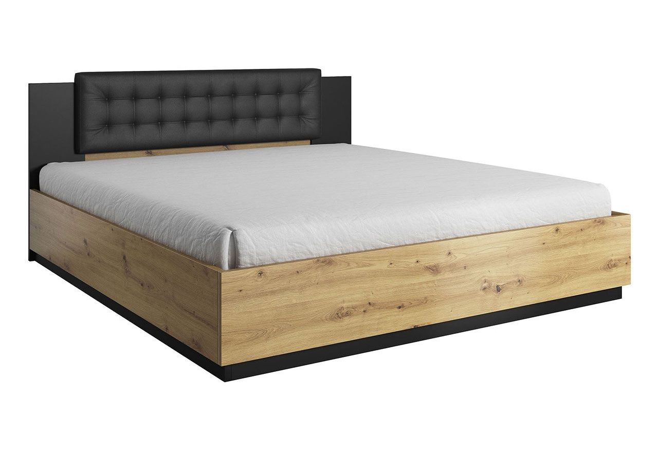 Podwójne łóżko w nowoczesnym stylu do sypialni z opcją wyboru materaca - SIROLO Dąb Artisan - Czarny Supermatt