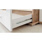 Meblościanka do kącika telewizyjnego, do salonu, z oświetleniem LED i frontami w połysku - KASHMIR Biały połysk / Dąb Monument