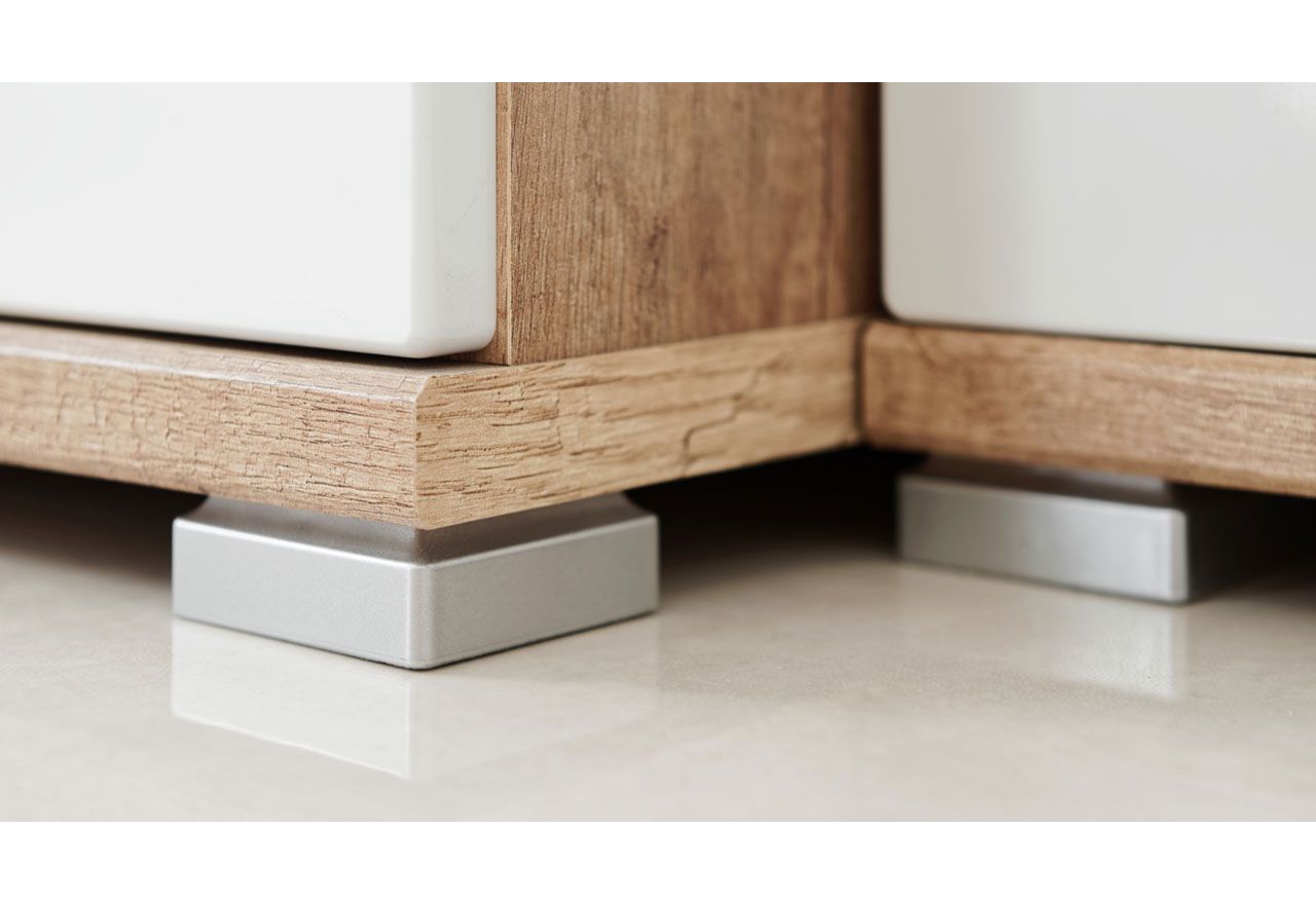 Meblościanka do kącika telewizyjnego, do salonu, z oświetleniem LED i frontami w połysku - KASHMIR Biały połysk / Dąb Monument